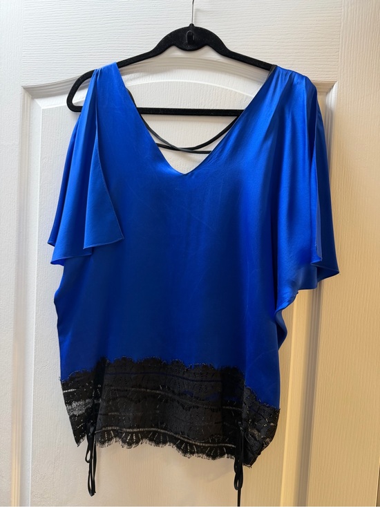 Diane Von Furstenberg Tops - Diane Von Furstenberg Royal Blue V-Neck Lace-Trim Blouse